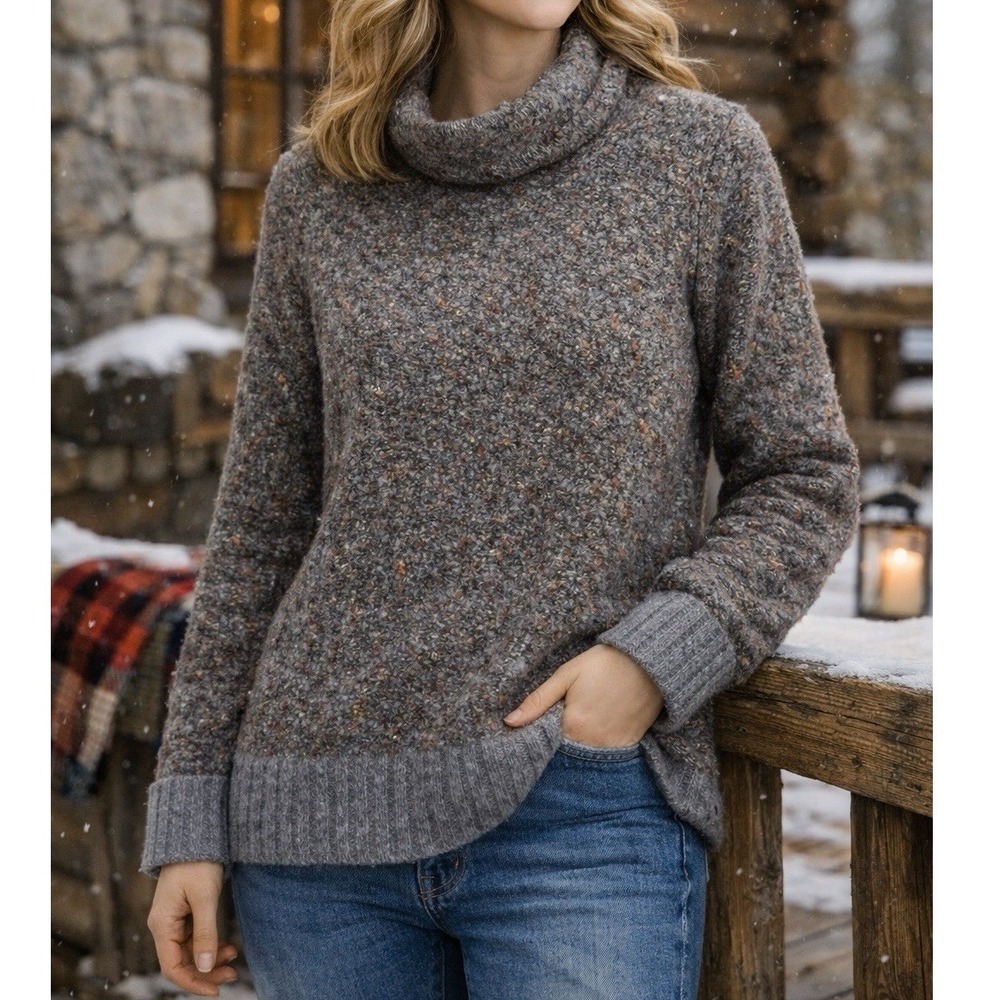 Rachel Zoe Turtleneck Sweater Womens Small Grey Bouclé Wool Blend Excellent Knit